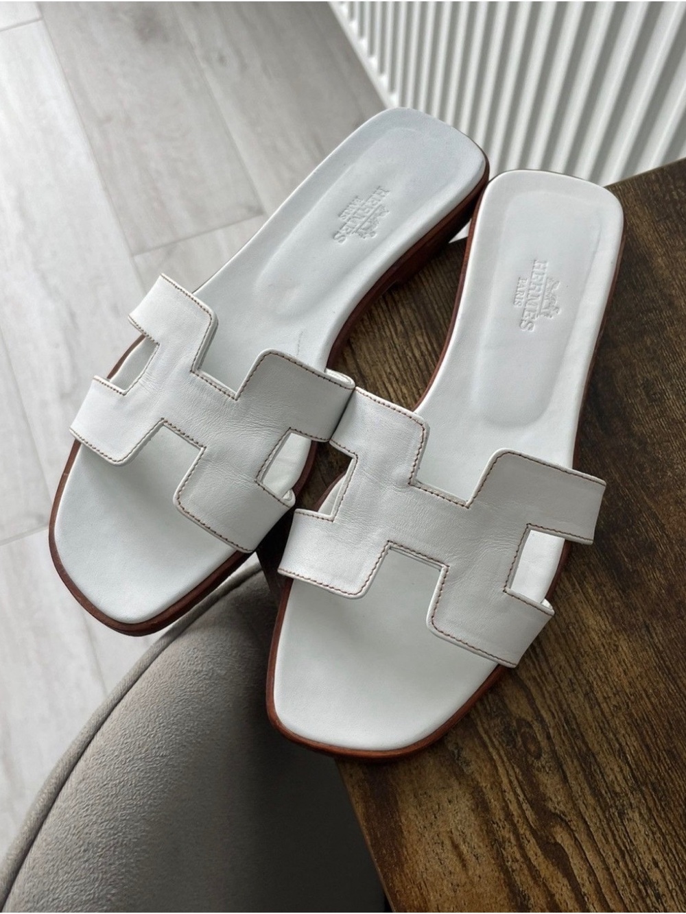 White Leather Slide Sandals - Women's Casual Slip-On